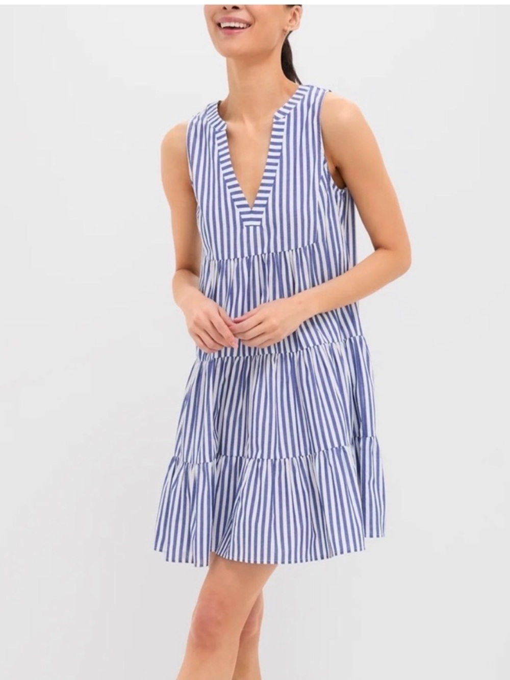 Tuckernuck Blue and White Striped Sleeveless Tiered Mini Dress - Picture 3 of 7